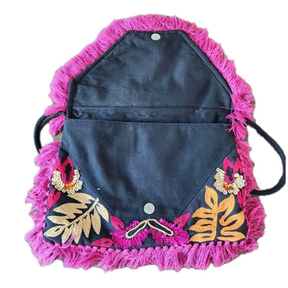 NWT Anthropologie Ibban Clutch Crossbody Bag with sequins & Tassles Boho Pink - Picture 3 of 9